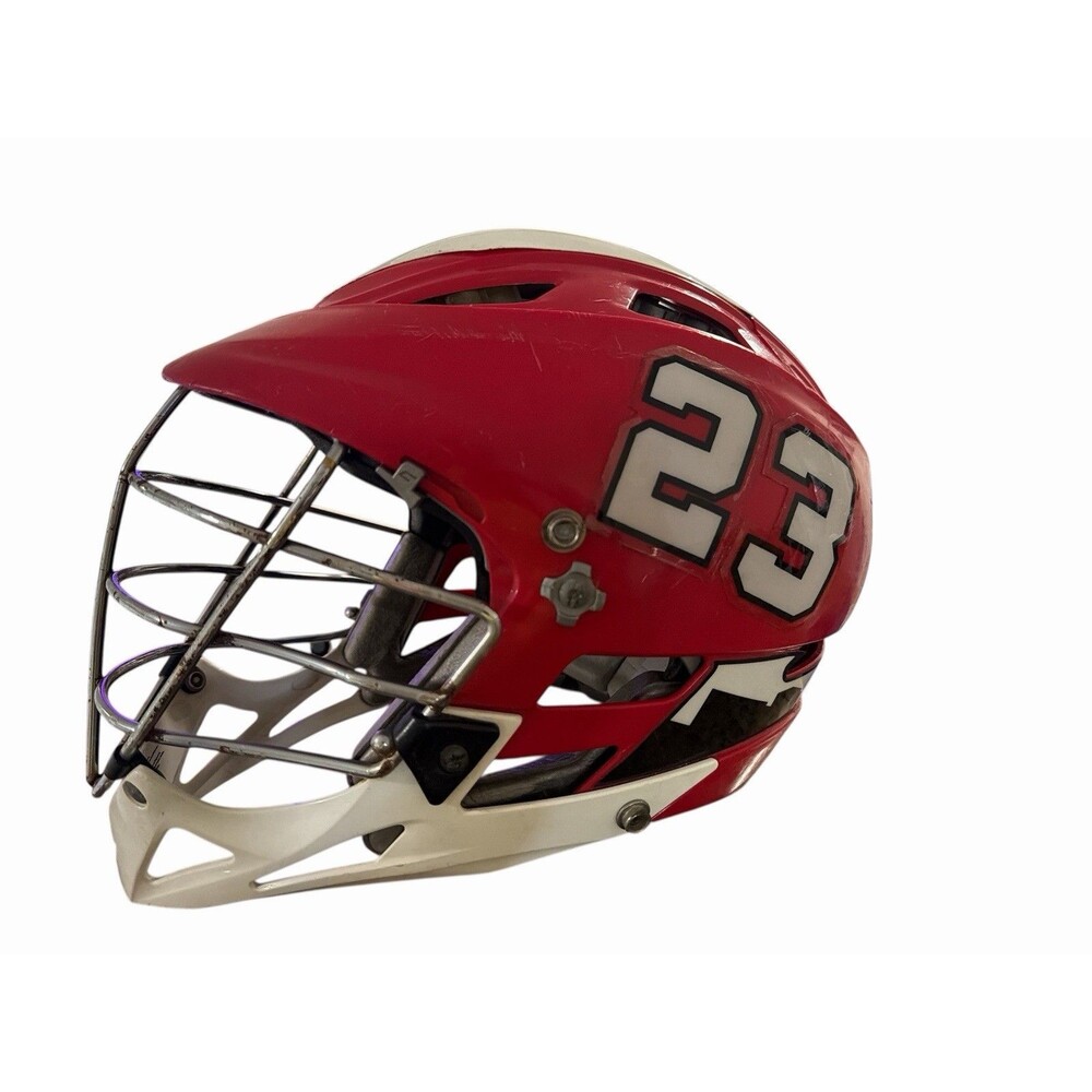 Cascade Lacrosse Helmet Red White #23 Used Heavy Wear‎ Rusted Face Mask